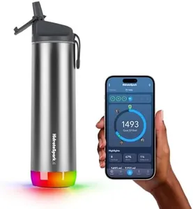 Hidrate Spark PRO Smart Water Bottle – Insulated Stainless Steel – Tracks Water Intake with Bluetooth, LED Glow Reminder When You Need to Drink – Straw Lid, 21oz, Brushed Steel