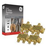 GE Digital 2-Way Coaxial Cable Splitter, 4 Pack, 2.5 GHz 5-2500 MHz, RG6 Compatible, Works with HD TV, Satellite, Internet, Amplifier, Antenna, Gold Plated Connectors, Corrosion Resistant, 55288