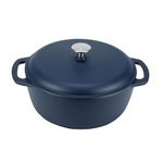 Amazon Basics Enameled Cast Iron Round Dutch Oven with Lid and Dual Handles, Heavy-Duty, 6-Quart, Matte Navy