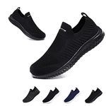 Mens Womens Slip On Trainers Casual Nordic Walking Shoes Breathable Running Shoes Nurse Work Shoes Lightweight Tennis Shoes Soft Mesh Gym Workout Sneakers Black EU44 Convert UK9.5