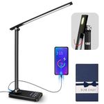LED Desk Lamp, Battery Operated Cordless Table Lamp with 35 Adjustable Light, USB Charging Port, Nightlight & Memory Function, Rechargeable Wireless Desk Light for Home, Office, Dad's Gift(Black)