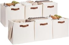 StorageWorks 13x13 Storage Cubes, Collapsible Storage Bins Organizer for Closet, Fabric Storage Box with PU Handles, Beige, 6-Pack