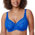 Delimira Women's Plus Size Bra Full Coverage Minimiser Non Padded Lace Underwired Bras Sparkle Blue 44G