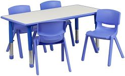 Flash Furniture Emmy 23.625''W x 47.25''L Rectangular Blue Plastic Height Adjustable Activity Table Set with 4 Chairs