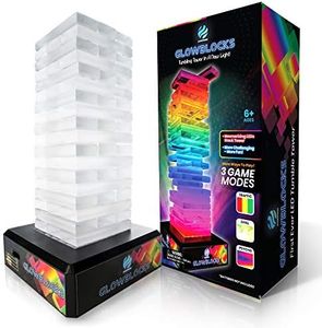 Glowblocks Light-Up Tumbling Tower Game, First Ever LED Toppling Building Blocks Stacking Game, Tumble Tower Indoor Board Games for Kids and Adults with Flashing Lights for Family Game Night