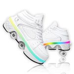 Roller Skate Shoes Unisex Shoes with Wheels That Pop Out 2-in-1 Skate Shoes & Sneakers Shoes That Turn Into Roller Skates Gift for Kids Boys Girls Men and Women