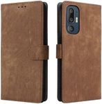 COMAKU Case for HTC U24 Pro, flip phone sase with RFID blockage, magnetic closed, shock proof mobile -Brown