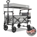 Sekey Kids Folding Handcart Wagon with Removable Canopy, Versatile Foldable Transport Trolley for Family Outings Including Shockproof PU Wheels, 220LBS(100KG) Weight Capacity, Push Handle, Grey