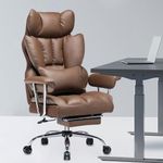 Efomao Desk Office Chair, PU Leather Ergonomic Office Chair,Adjustable Big High Back Computer Chair,Executive Swivel Chair with Footrest and Lumbar Support,Brown Office Chair