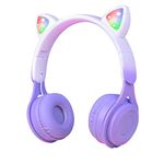 Kids Wireless Headphones, Cat Ear Childrens Foldable Headset with LED Light Bluetooth Over Ear Earphones HD Stereo Sound for Girls Boys Gift Age 5+ (Gradient Purple)