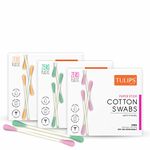 TULIPS Cotton Ear Buds/Swabs Pack of 4 (Multicolor) made of White PAPER Stick (100/200 Tips) in a Jar