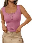 Kissfix Tank Tops for Women Summer Casual Camisole Tops Ribbed Sleeveless Henley Shirts Basic Clothing, Pink, XS