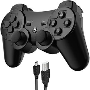 JAMSWALL Controller for Ps-3, Wireless Bluetooth Controller Gamepad Joystick Double Vibrating Controller for p-s-3 with Charger Cable Cord Thump Grips
