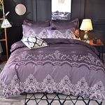 Purple Floral Lace Duvet Cover Set King Size with 2 Pillow Shams,Classic Luxury Design Bedding Sets with Zipper and Corner Ties,Soft Comforter Microfiber Quilt Cover Set Women Girls 3pcs(220x240cm)