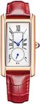 carlien Women Quartz Watch Lady Stylish Rectangle Dress Watch with Leather Strap and Sapphire Crown (Rose Red)