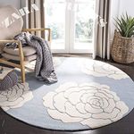 ZARACARPETS; 'can Change The Floor Soft Wool Hand Made (USA) Exported Round Carpets for Home Decor, Carpets for Luxury Home Size 4x4 Round Diameter(4 by 4 Round) White Rose/SkyBlue