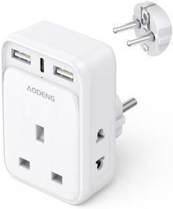 UK to European Plug Adaptor with 3 USB Ports(1 20W USB C Ports) and 2 Shaver Adapter Plug for Universal Shaver/Toothbrush, European Plug Adapter for Germany Spain Greece Iceland Poland etc (Type E/F)