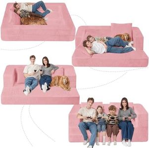 Cansunna Folding Bean Bag Chair,3-in-1 Bean Bag Couch Faux Fur Floor Sofa Large Foam Beanbag Convertible Bean Bag Sofa Bed with Pillow for Adults(Pink, Large)