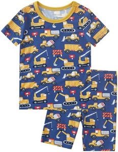 pureborn Toddler Viscose From Bamboo Pajamas Set Pjs - Little Boy Short Sleeve Snug Fit Soft Sleepwear 2pcs Construction Truck 4-5T