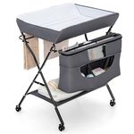 Maxmass Folding Baby Changing Table, Height Adjustable Infant Diaper Care Station with Hanging Rod, Storage Bag, Open Shelf & Lockable Wheels, Portable Newborn Dresser Nappy Changer (Grey)