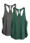 icyzone Workout Tank Tops for Women - Athletic Yoga Tops, Racerback Running Tank Top (S, Charcoal/Army)