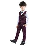 Boys Plaid Suits Kids Formal Outfits Dress Shirts Vest and Pants Sets for Wedding Purple