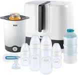 NUK First Choice+ Complete Feeding Set | Vario Express Steriliser, 4x Baby Bottles, Bottle Warmer, Bottle Brush & More | Hearts (Neutral) | 9 Count