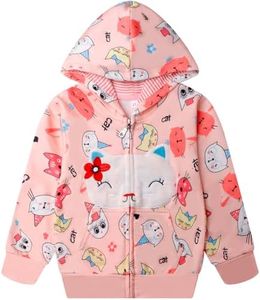 RETSUGO Girls Zip Up Hoodie Jacket Toddler Unicorn Rainbow Sweatshirt Kids Hooded Coat Casual Outerwear Size 2-7 Years, Cat, 2 Years