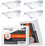 Aqulius 24 Bulk Pack Safety Glasses Over Eyeglasses (Anti-Fog & Scratch Resistant) Crystal Clear Eye Protection - OTG Safety Goggles