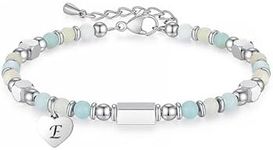 TOLOWOBK Initial Bracelet for Women Teenage Girls, Tiny Amazonite Chakra Beaded Bracelets A-Z Letters Heart Charm Bracelet Graduation Birthday Gifts for Daughter Granddaughter Sister Girlfriend, 6.7