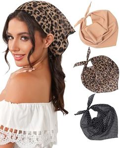 AWAYTR Triangle Head Scarf Hair Bandanas for Women Bandana Headband Scarf Tie-Back Head Coverings Headscarf for Girls (Dots + Leopard + Brown)