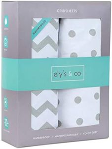 Ely's & Co. Patent Pending Waterproof Crib Sheet | Toddler Sheet, No Need for Mattress Pad Cover, 2 Pack Grey Chevron and Polka Dots, Unisex for Baby Boy and Baby Girl