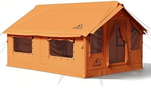 Zonkoo Inflatable Tent with Pump, 6 Person Blow Up Tents, Quick Setup Hot Tent with Stove Jack, Waterproof Oxfordfor, 4 Seasons Air Glamping Tents House for Family Weekend Camping(Vega)