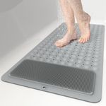 OTHWAY Extra Long Bathtub Mat, 39x 16In Shower Foot Scrubber Mat, Soft TPE Anti Slip Bath Mat for Tub, Machine Washable Shower Mat Non Slip with Big Suction Cups Drain Holes for Bathroom(L-Grey)