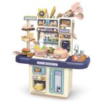 Mini Doll House Play Kitchen Set for Kids with Realistic Steam and Lights, Cyclic Water System, Pretend Play Food Kitchen Toys Gifts for Girls Boys 3 4 5 6 Year Old (Light Blue)