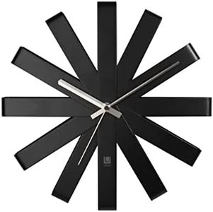 Umbra 118070-040 Ribbon Modern 12-inch, Battery Operated Quartz Movement, Silent Non Ticking Wall Clock, Black Decor, 12" Diameter x 2.25” Width x 12" Height