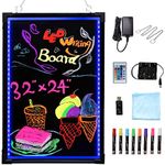 Voilamart LED Message Writing Board, 32" x 24" Flashing Illuminated Erasable LED Message Chalkboard Neon Effect Menu Sign Board with Remote Control, 8 Colors Chalk Markers