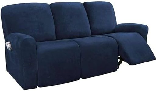 Stretch Velvet recliner couch covers 3 Seat, 8-piece with Pocket lazy boy reclining sofa slipcover Non Slip Armchair Covers For Kids Pets-navy blue-3 seater