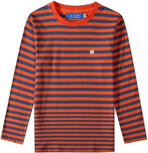 SSLR-Big-Boys-Long-Sleeve-Shirt-Striped Tee Shirts Cotton Crew Neck Casual (Medium, Blue Orange)