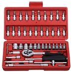 Obedient 46Pcs 1/4 Inch Drive Box End Socket Set,Metric Ratchet Wrench Set With 4-14Mm Cr-V Sockets,S2 Bits,Extension Bars,Mechanic Tool Kits For Household Auto Repair (Black), Chrome Vanadium Steel