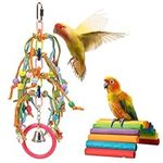 Navaris Parrot Toy - Bridge and Chew Toy Set - Colourful Bird Cage Toys for Small to Medium Birds - Cockatiel, Parakeet, Budgie Accessories