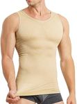 MOLUTAN Mens Compression Shirt Slimming Body Shaper Vest Sleeveless Waist Traner Workout Tank Top Tummy Control Shapewear, Beige, Medium-Large