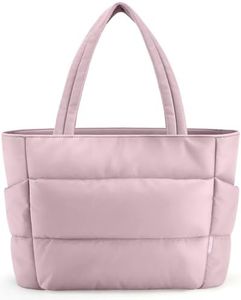 HOTOR Puffer Tote Bag for Women, Nurses - Multi-Pocket Lightweight Bag for Work - Quilted Handbag for Travel and Gym, Pink, 20.1" x 6.7" x 13.4"