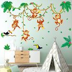 DECOWALL DWL-2013 Monkeys in Jungle Kids Wall Stickers Decals Peel and Stick Removable for Nursery Bedroom Living Room Art murals Decorations