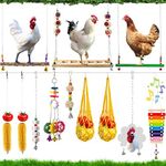 Hipykat 13pcs Chicken Toys for Coop Accessories - Chicken Xylophone Toy, Chicken Mirror, Chicken Ladder Bridge, Coop Swing, Vegetable Hanging Chicken Feeder, Chewing Foraging Toys, Gifts for Hens