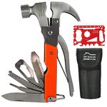 DIY TECH UK - 18 in 1 Hammer Multitool + FREE 48 in 1 Wallet Tool - EXTRA STRONG High Carbon Stainless Steel - Pliers, Wire Cutter, Bottle Opener, Knife, Saws, File, Screwdrivers - With Pouch - Orange