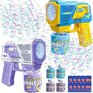 KDISHKRA 2 PCs Machines à Bulles de Savon, LED Pistolet a Bulles Automatique pour Enfants avec 4 Bouteilles 10 Sachets de Solution, pour Fêtes, Cadeaux de Mariage et Anniversaire, Jouets D'extérieur