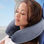 Memoir Memory Foam U-Neck Travel Pillow - Grey | Neck Support | Round Shape | Soft Velvet Cover | Men & Women