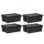 (Set of 4) 36L 36 Litre Recycled Heavy Duty Super Strong Storage Boxes Containers With Secure Lid Storage Containers Organizing Basket For Home Office Storage Solution (36 LITRE, Black Bam)