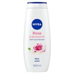 NIVEA Rose & Almond Oil Shower Cream (500 ml, Pack of 6), Moisturising Shower Gel with Almond Oil, Luxurious Body Wash for Women, Body Wash with Vitamin C, E